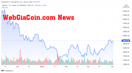 BTCUSD price chart for 04/02/2022 - TradingView