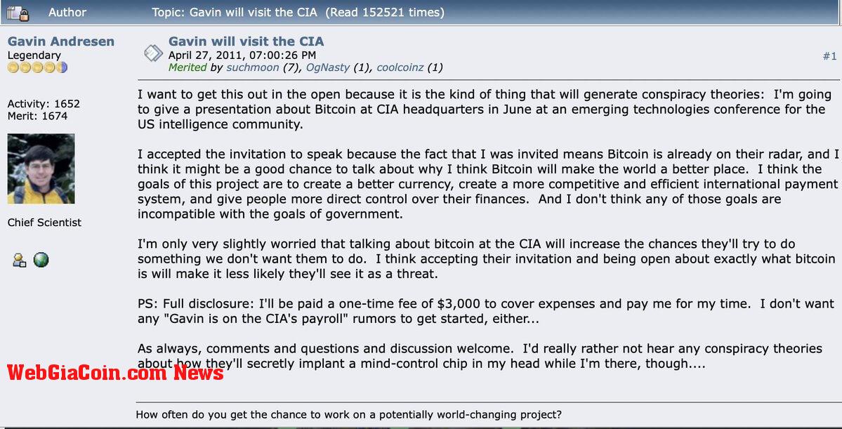 Andresen wrote about discussing Bitcoin with the CIA