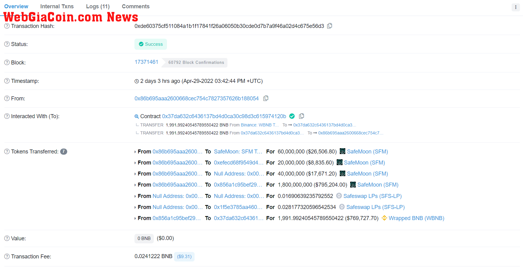 alleged safemoon wallet on bscscan.com 2