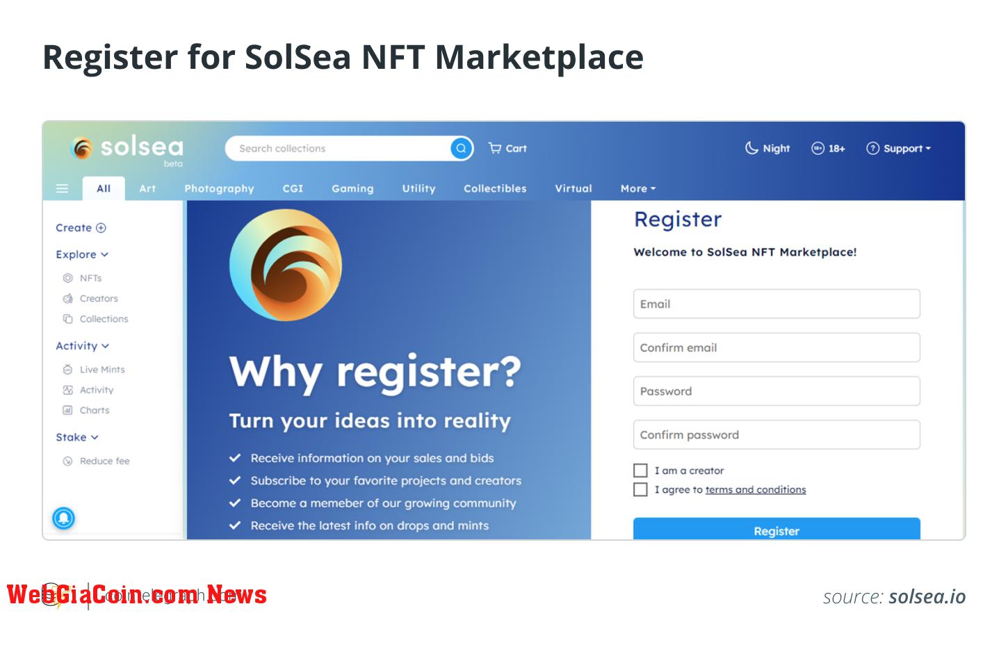 Register for SolSea NFT Marketplace