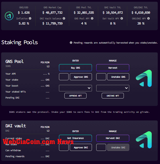 Gains Network Staking Page