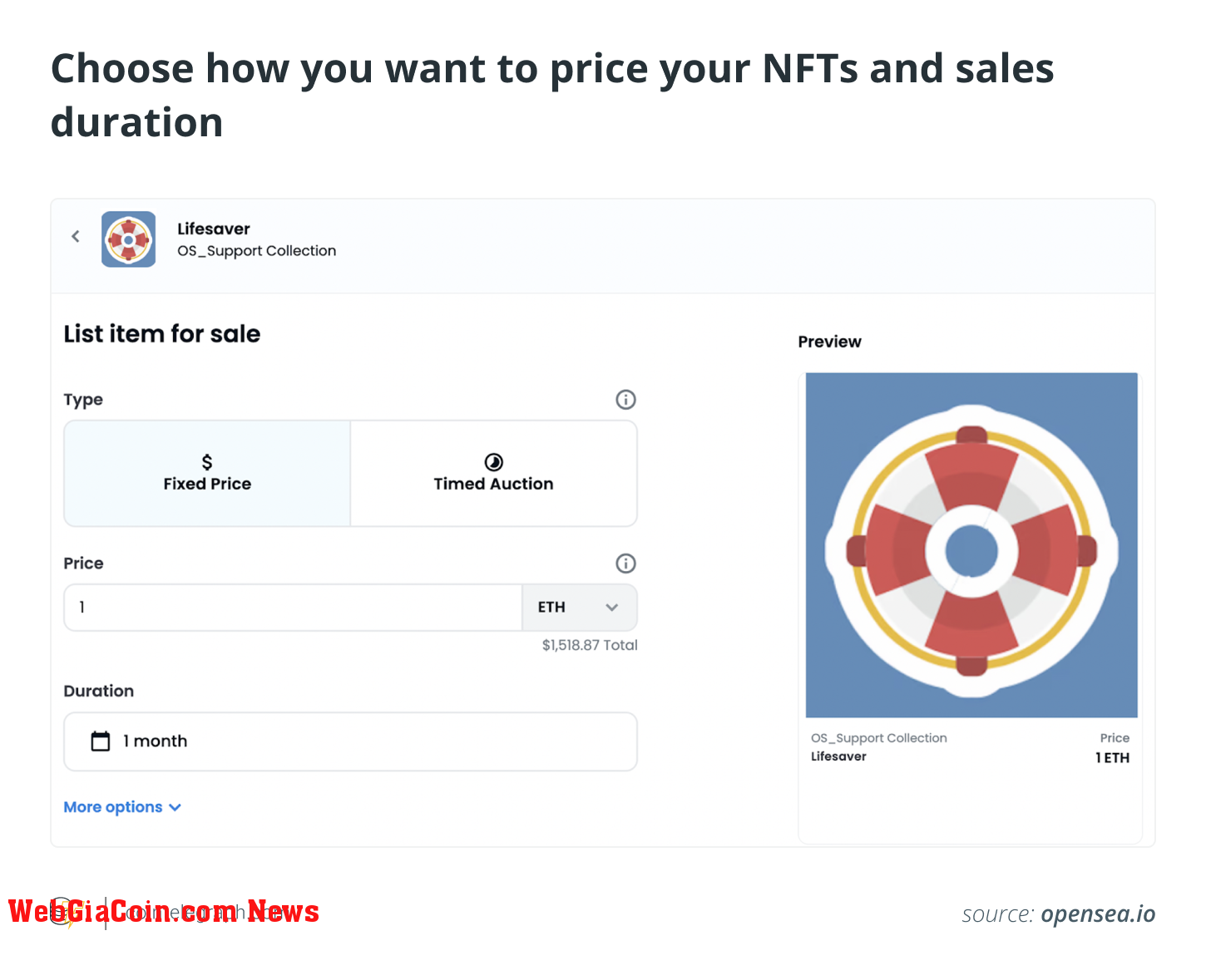Choose how you want to price your NFTs and sales duration