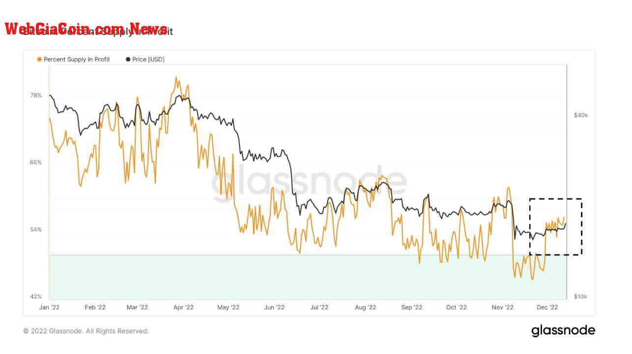 Bitcoin: Percent Supply in Profit for 2022