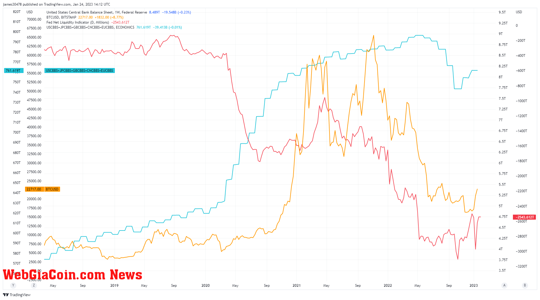 Bitcoin and Balance sheet: (Source: Trading View)