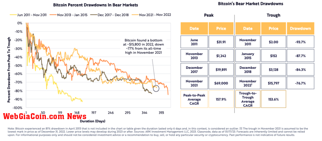 Mapping different downturns in Bitcoin (Source: ARK Invest)