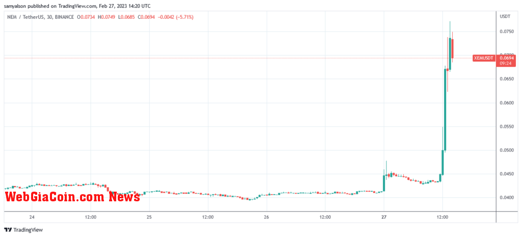 NEM 30 minute chart