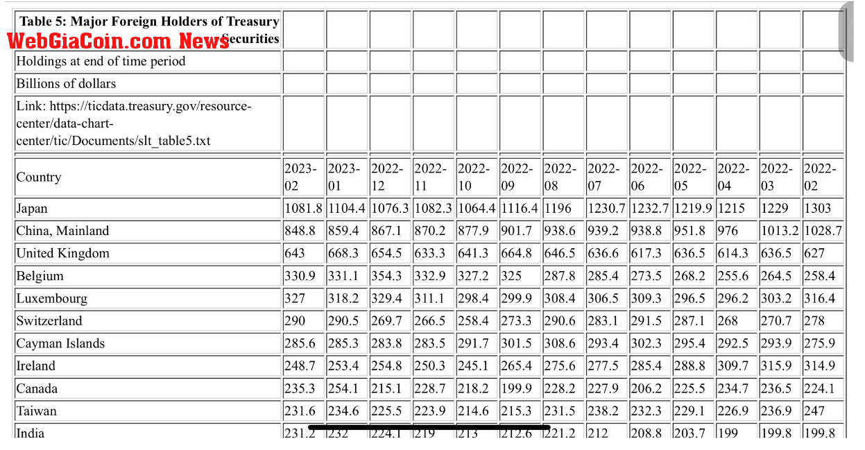 US Treasury Holdings: (ticdata)