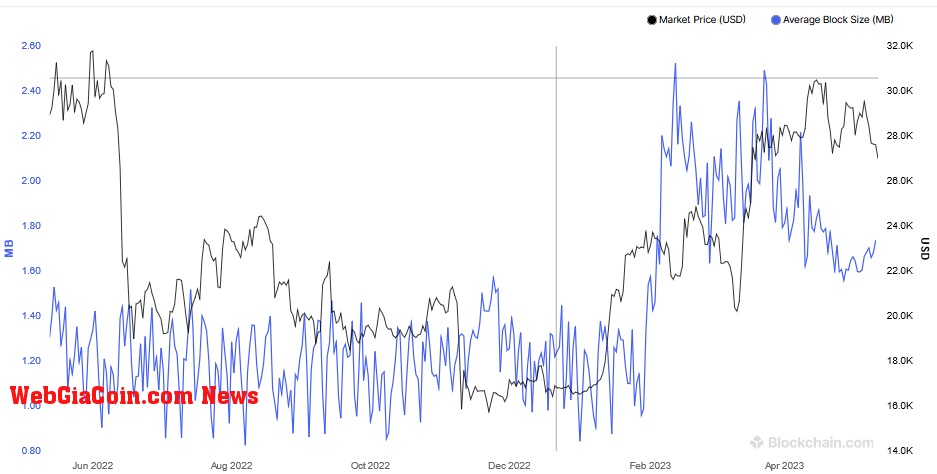 Average Bitcoin block size in MB