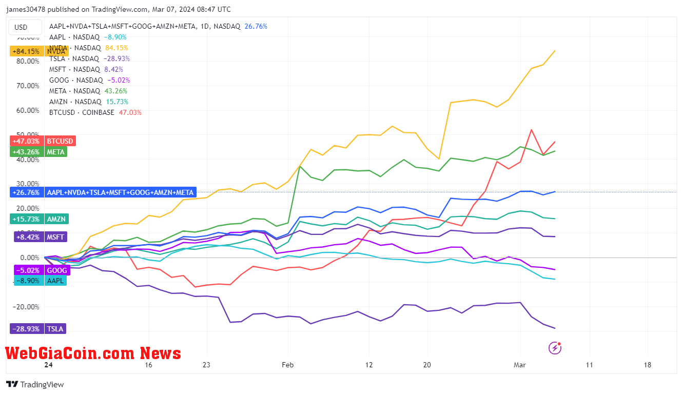 BTCUSD vs Magnificent 7 YTD: (Source: Trading View)