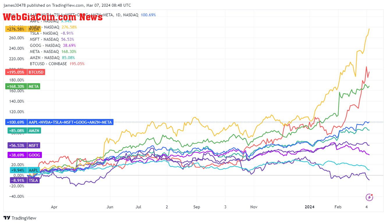 BTCUSD vs Magnificent 7 1-Year: (Source: Trading View)