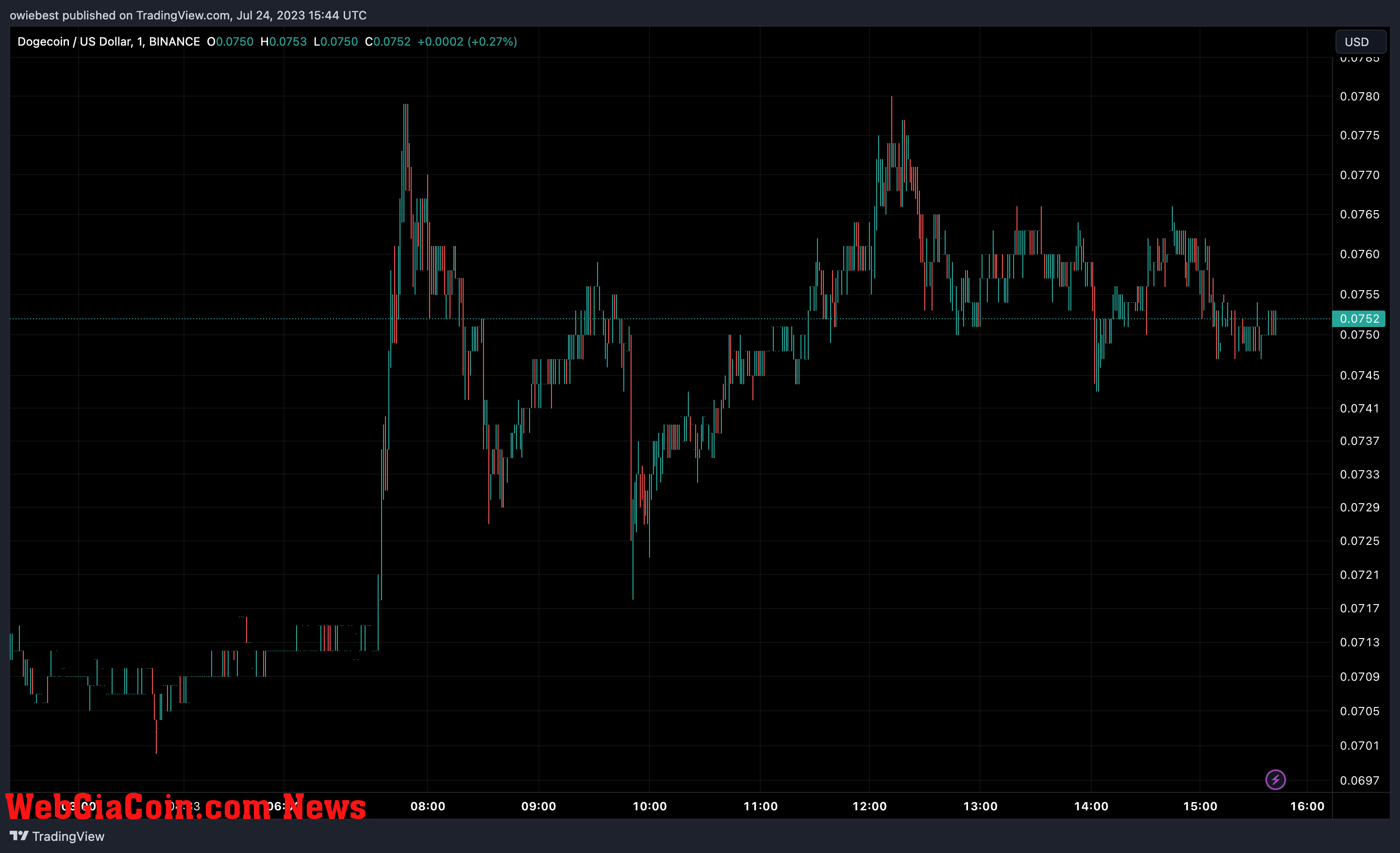 Dogecoin price chart from TradingView.com