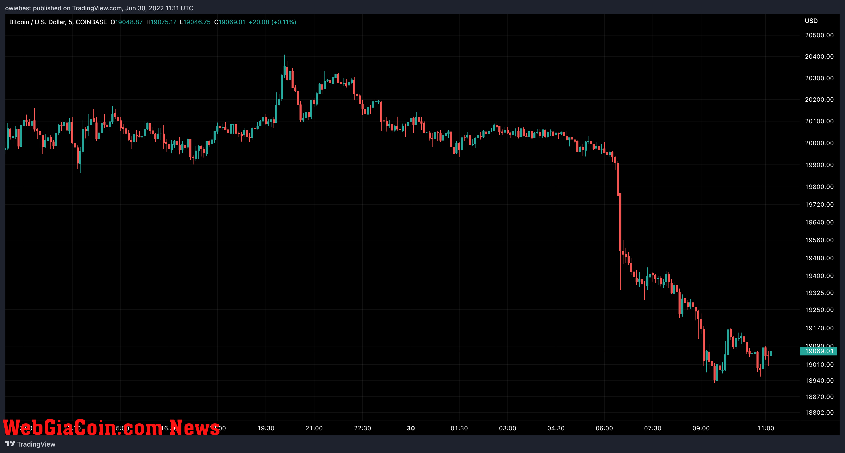 Bitcoin price chart from TradingView.com