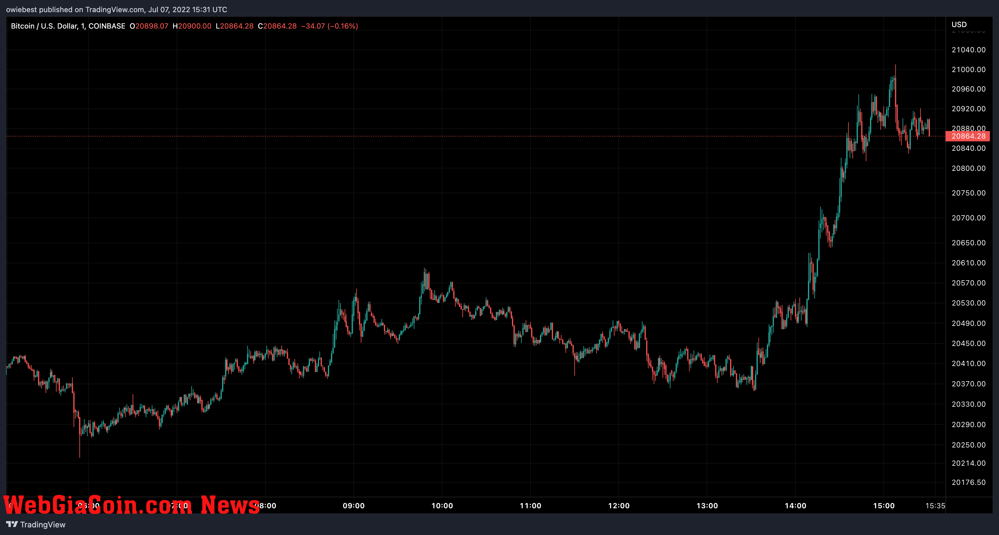 Bitcoin price chart from TradingView.com