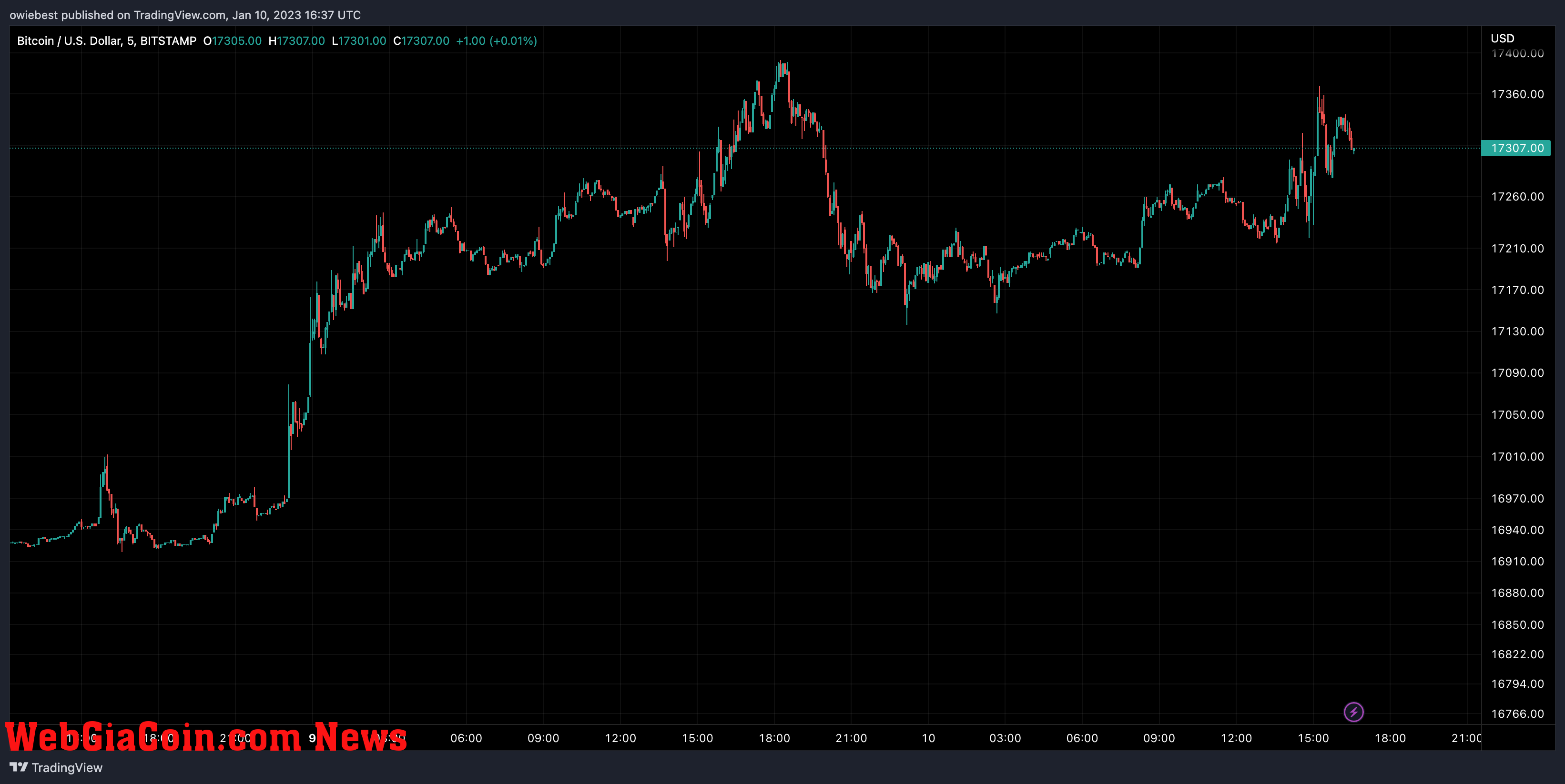 Bitcoin price chart from TradingView.com