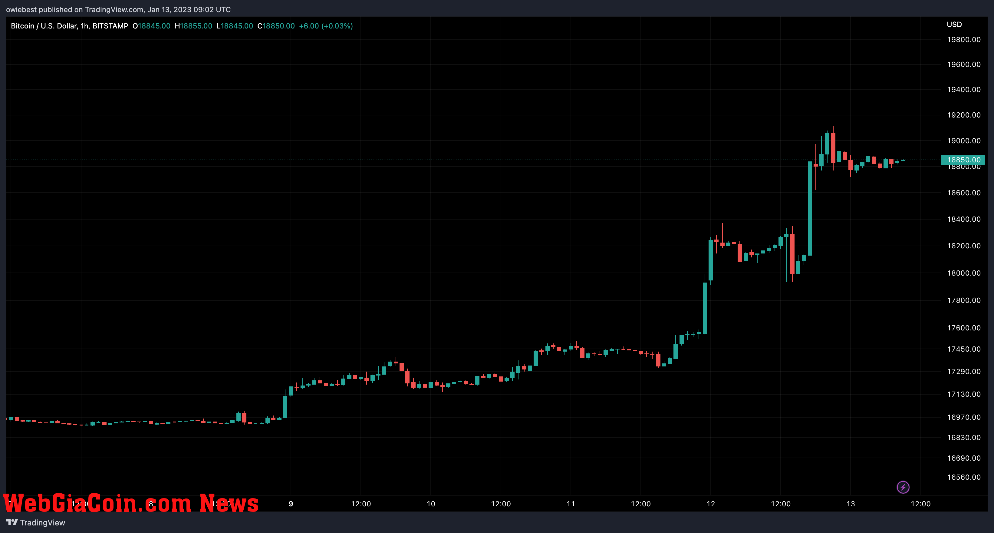 Bitcoin (BTC) price chart from TradingView.com