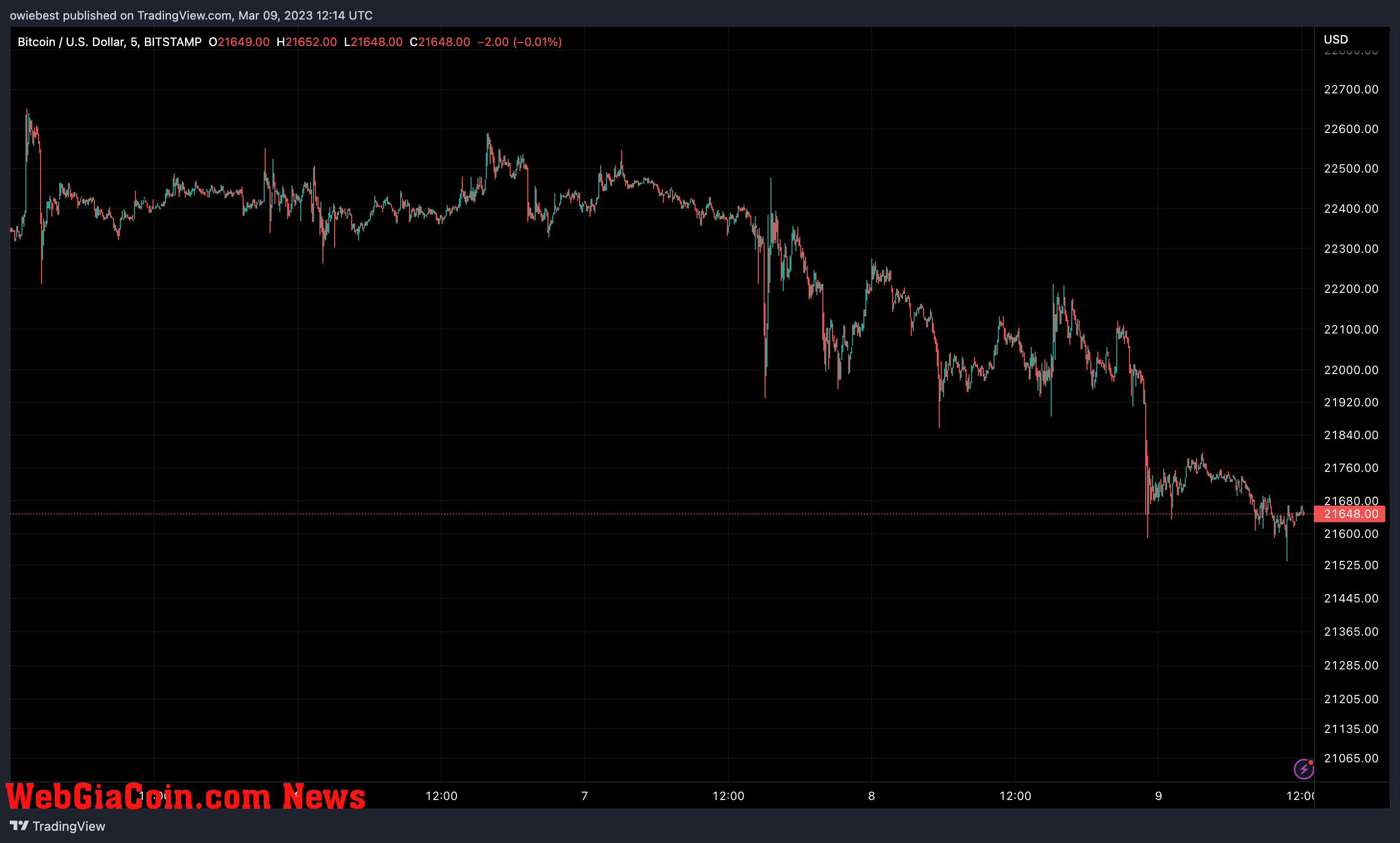 Bitcoin price chart from TradingView.com