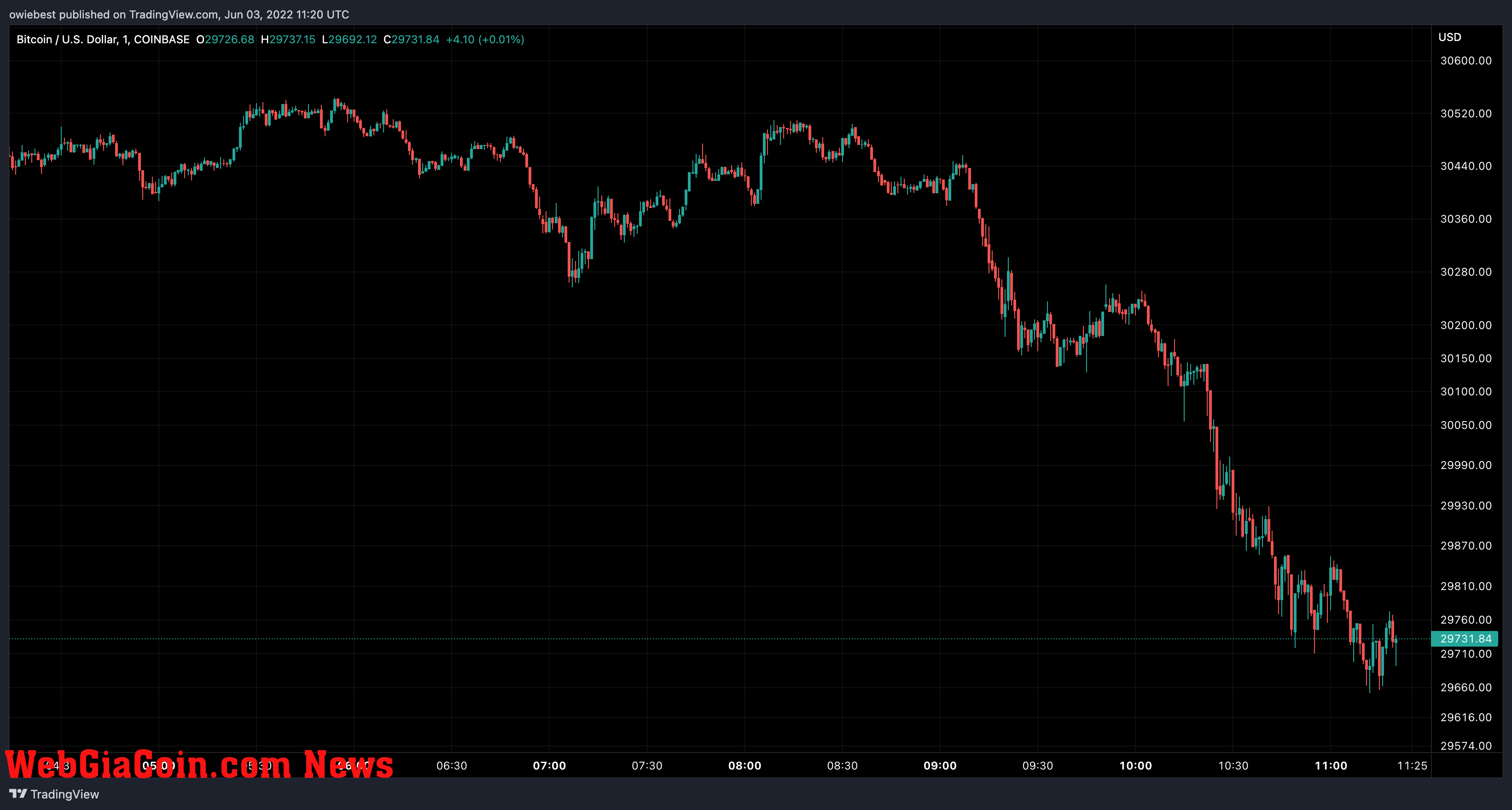 Bitcoin price chart from TradingView.com