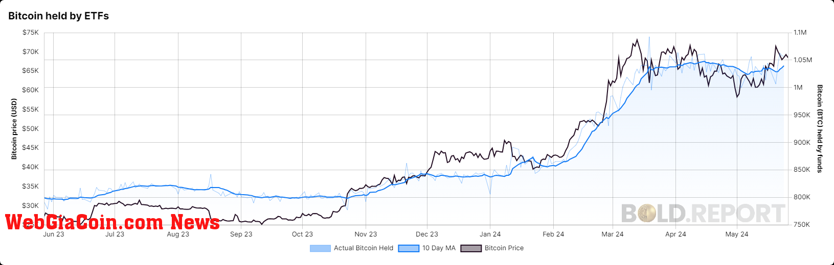 Bitcoin held by ETFs: (Source: Bold.report)