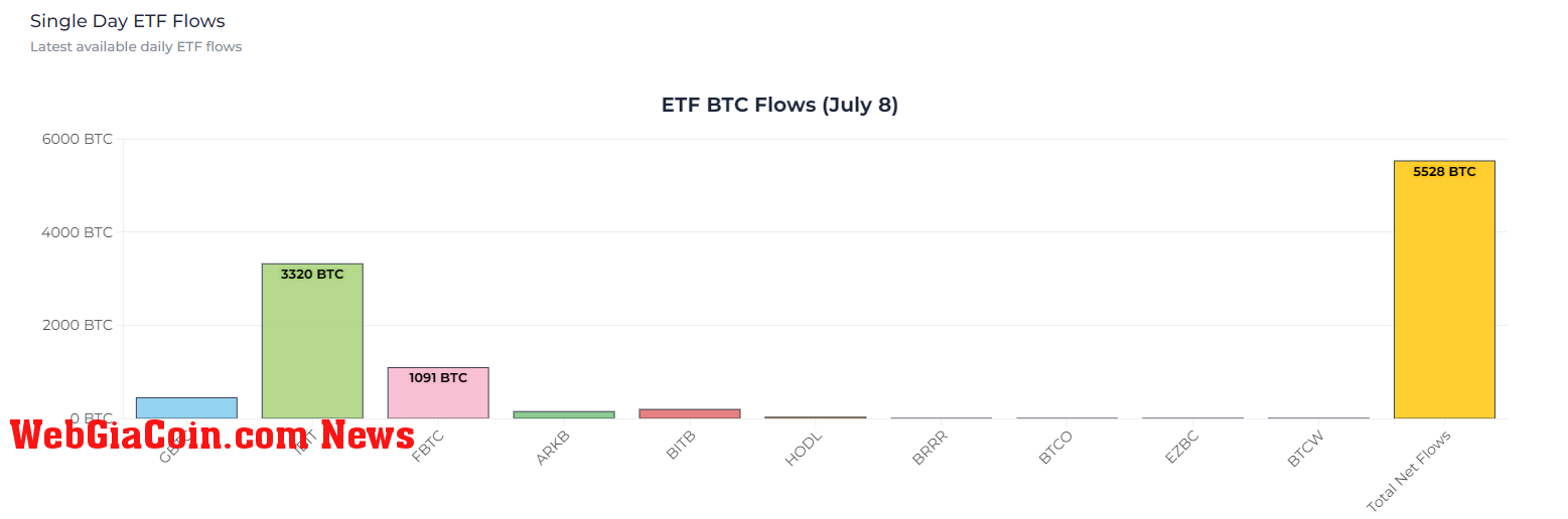 ETF BTC Flows July 8: (Source: Heyapollo)