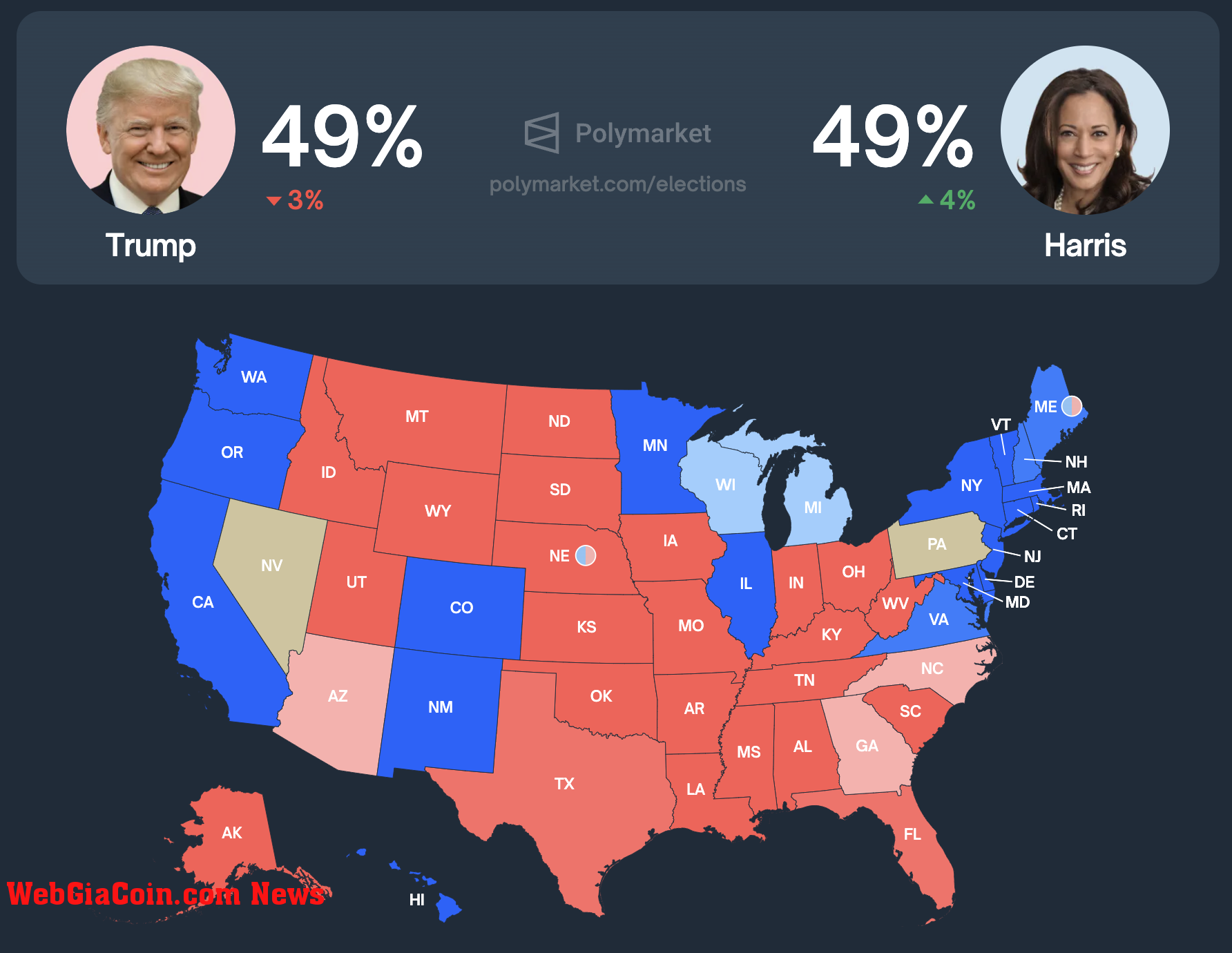 Polymarket US election odds (Polymarket)