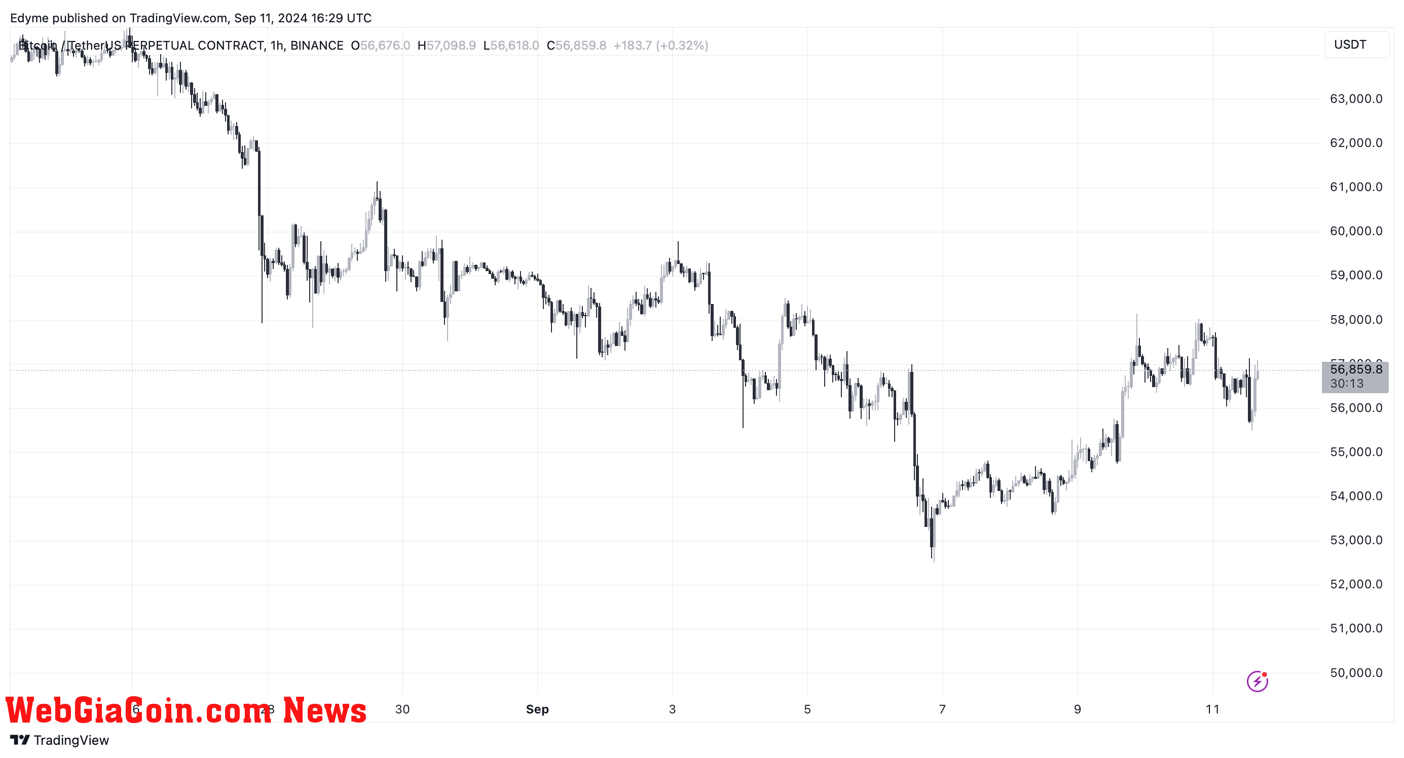 Bitcoin (BTC) price chart on TradingView