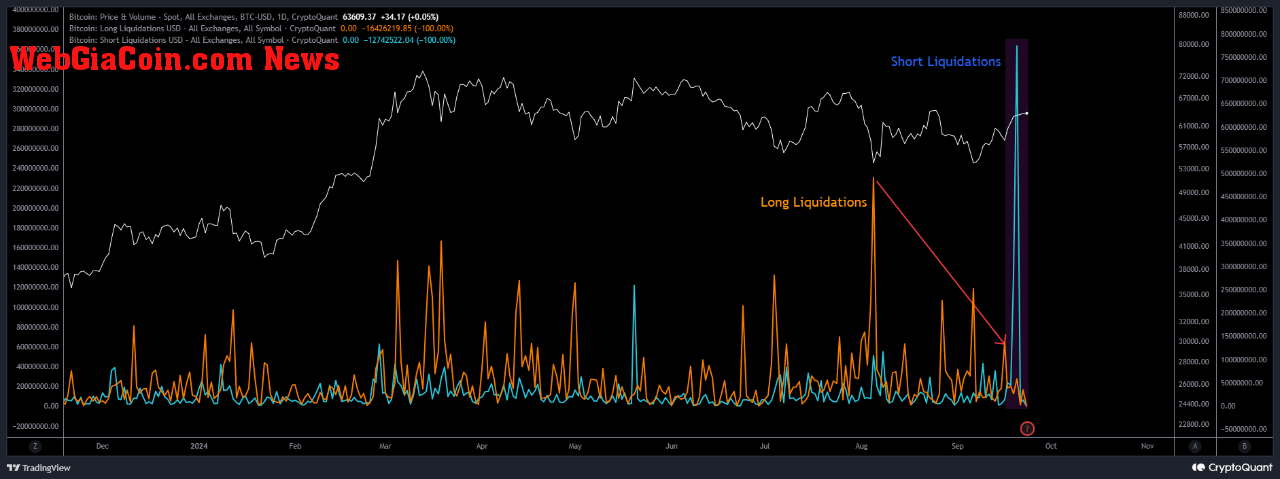 Bitcoin short and long liquidations. 