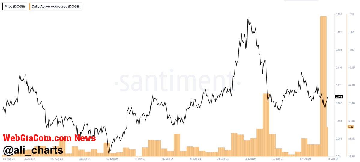 Dogecoin addresses recently surged to 133,880. 