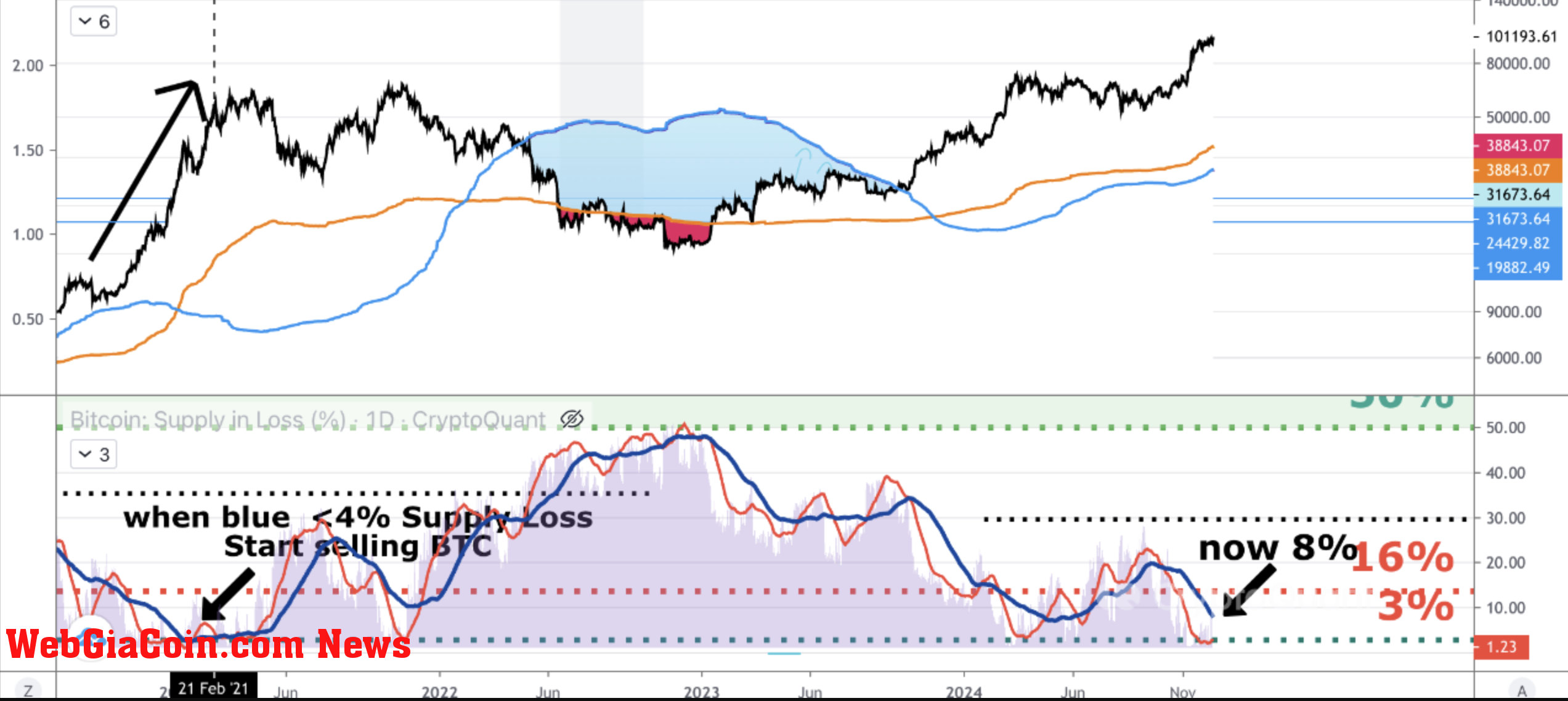 BTC supply in loss