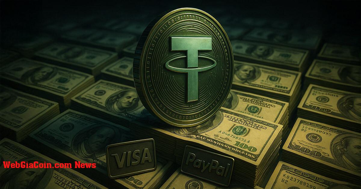 Nguồn cung USDT vượt quá 150 tỷ đô la khi các đồng tiền ổn định vượt qua các gã khổng lồ chính thống Visa, PayPal